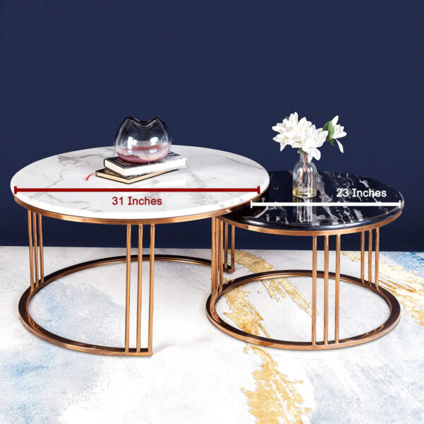 Nesting Coffee Table Set of 2 Mystique Tube - Rose Gold (Stainless Steel) (Black White Stone)