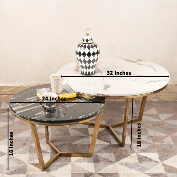 The Spider Table Set of 2 Nesting Coffee Table - Gold - White And Black Marble Top Center Table for Living Room