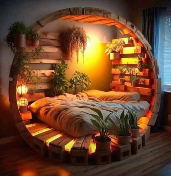 wooden bed in cute basket design
