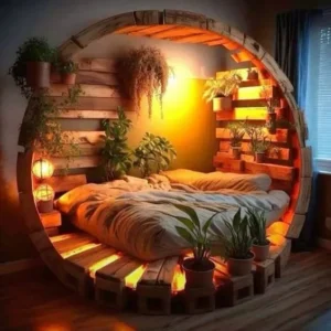 wooden bed in cute basket design