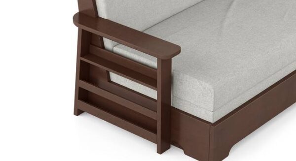3 Seater Pull Out Sofa Cum Bed In Vapour Brown Color | Foldable Sofa Cum Bed Design in Wood