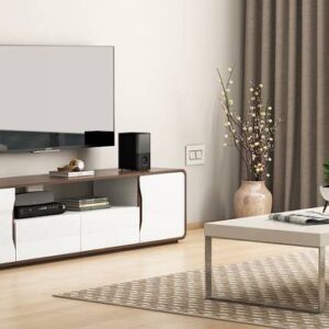Wooden TV Unit with Storage by Sajosamaan