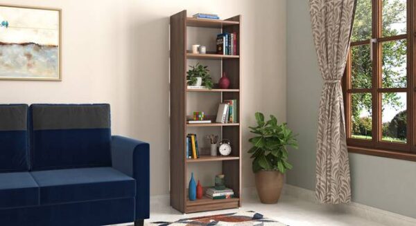 Engineered Wood Bookshelf in Classic Walnut Finish by Sajosamaan