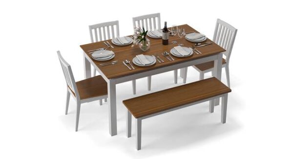 Diner Solid Wood 6 Seater Dining Table With Set Of Chairs In Golden Oak Finish