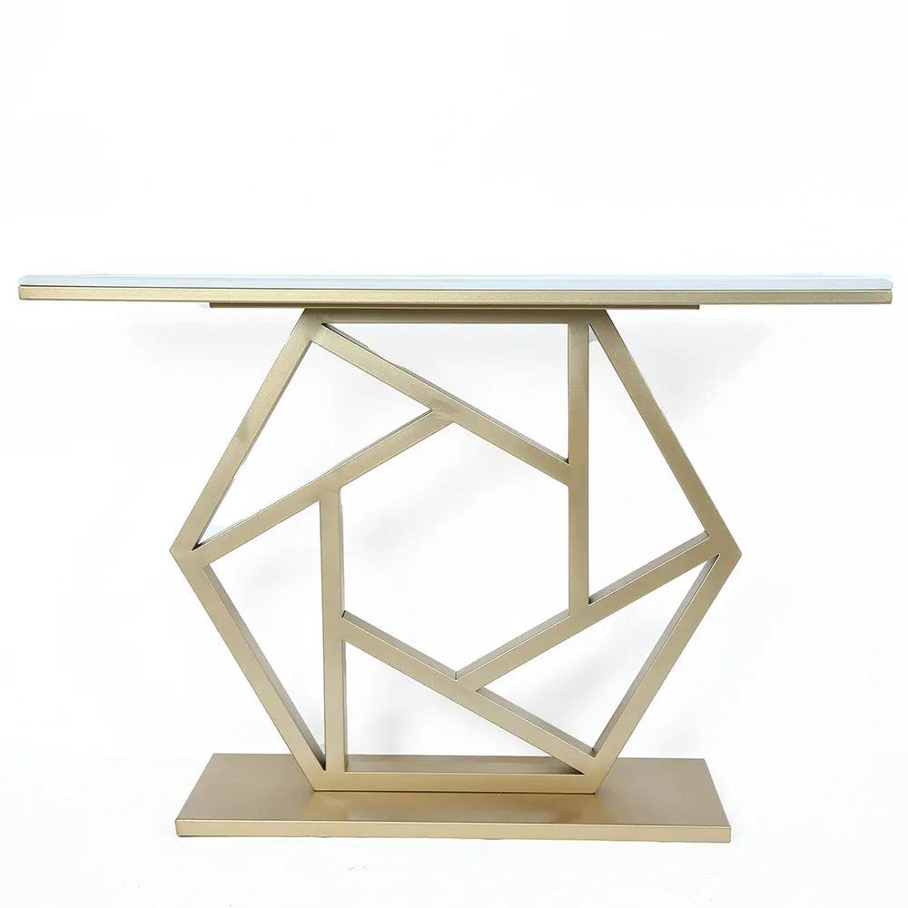 Modern Contemporary Console Table by Sajosamaan | Console Table In Hexagonal Design | White Marble Top and Gold Metal Finish 2 modern contemporary console table