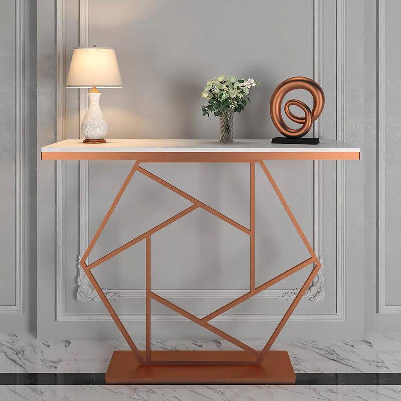 Modern Console Table by Sajosamaan | Contemporary Console Table In Hexagonal Design | White Marble Top and Copper Finish 1 modern console table