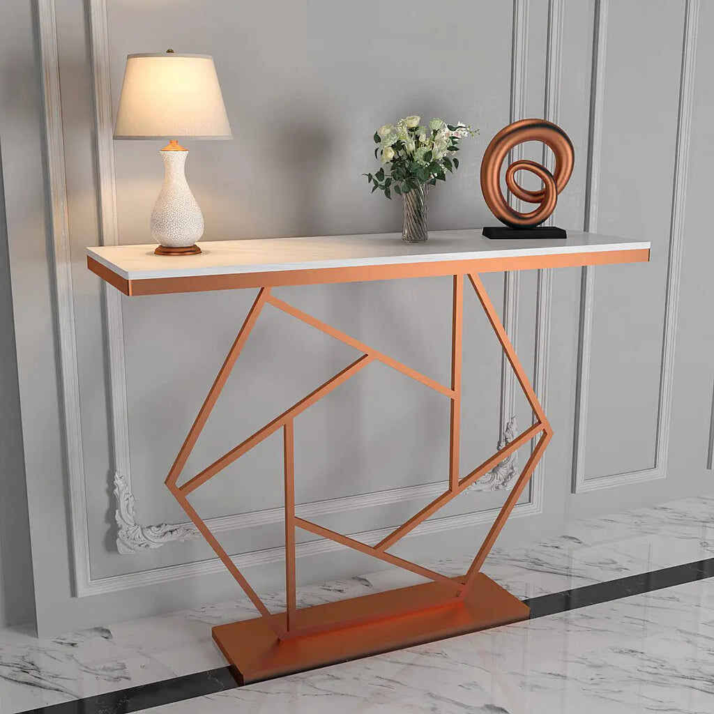 Modern Console Table by Sajosamaan | Contemporary Console Table In Hexagonal Design | White Marble Top and Copper Finish 2 modern console table