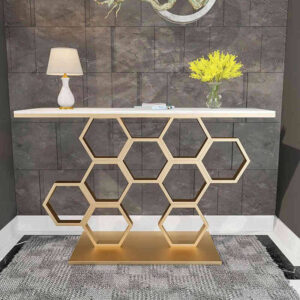 metal console table with marble top