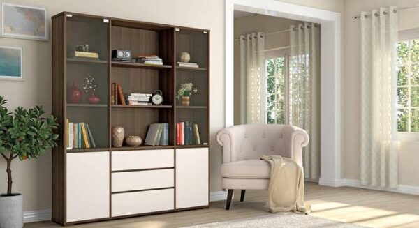 bookshelf with glass door
