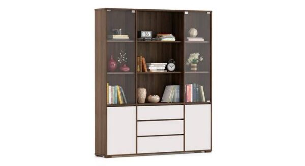 bookshelf with glass door