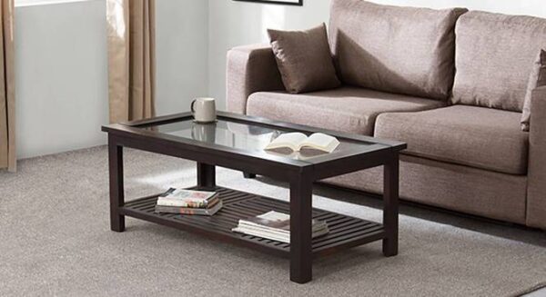 Coffee Table with glass top In Mahogany Finish