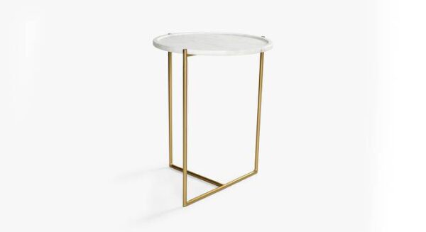 Art Stone Side Table In White Marble Finish