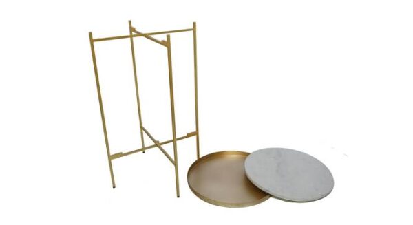 Arius Metal Side Table In Epl Gold With Marble Finish