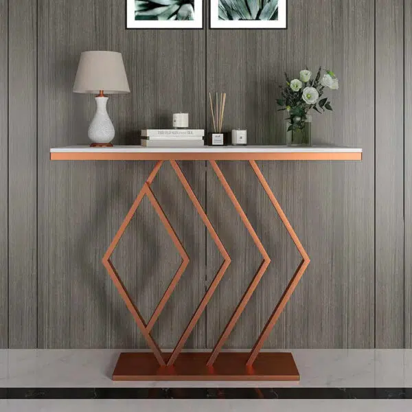 Classic Copper Console Table In Geometric Pattern