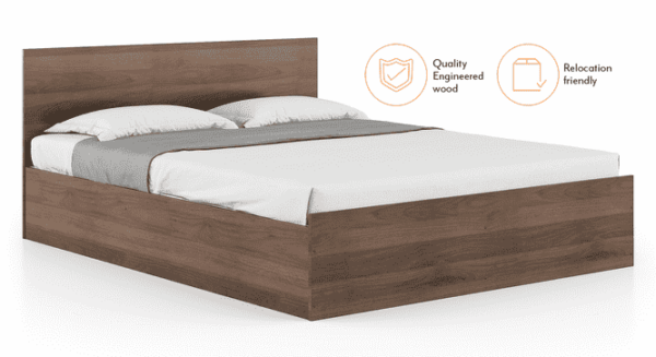 Zoey Engineered Wood Queen Size Box Storage Bed In Classic Walnut Finish