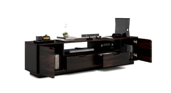 Zephyr Solid Wood Free Standing TV Unit In Mahogany Finish