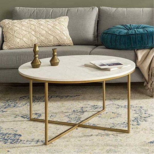 Minimalist Golden Metal Centre Table In Criss Cross Design