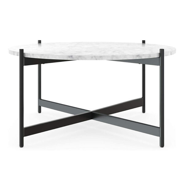 Minimalist Matte Black Metal Centre Table In Criss Cross Design