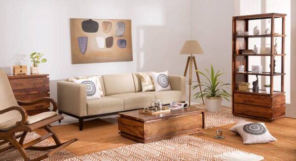 Vector Rectangular Solid Wood Coffee Table In Teak Finish