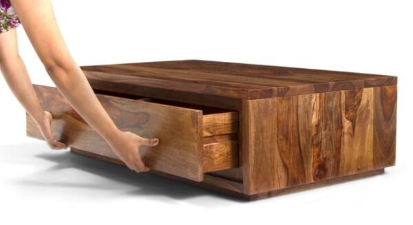 Vector Rectangular Solid Wood Coffee Table In Teak Finish