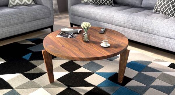 Round Wooden Coffee Table In Teak Finish