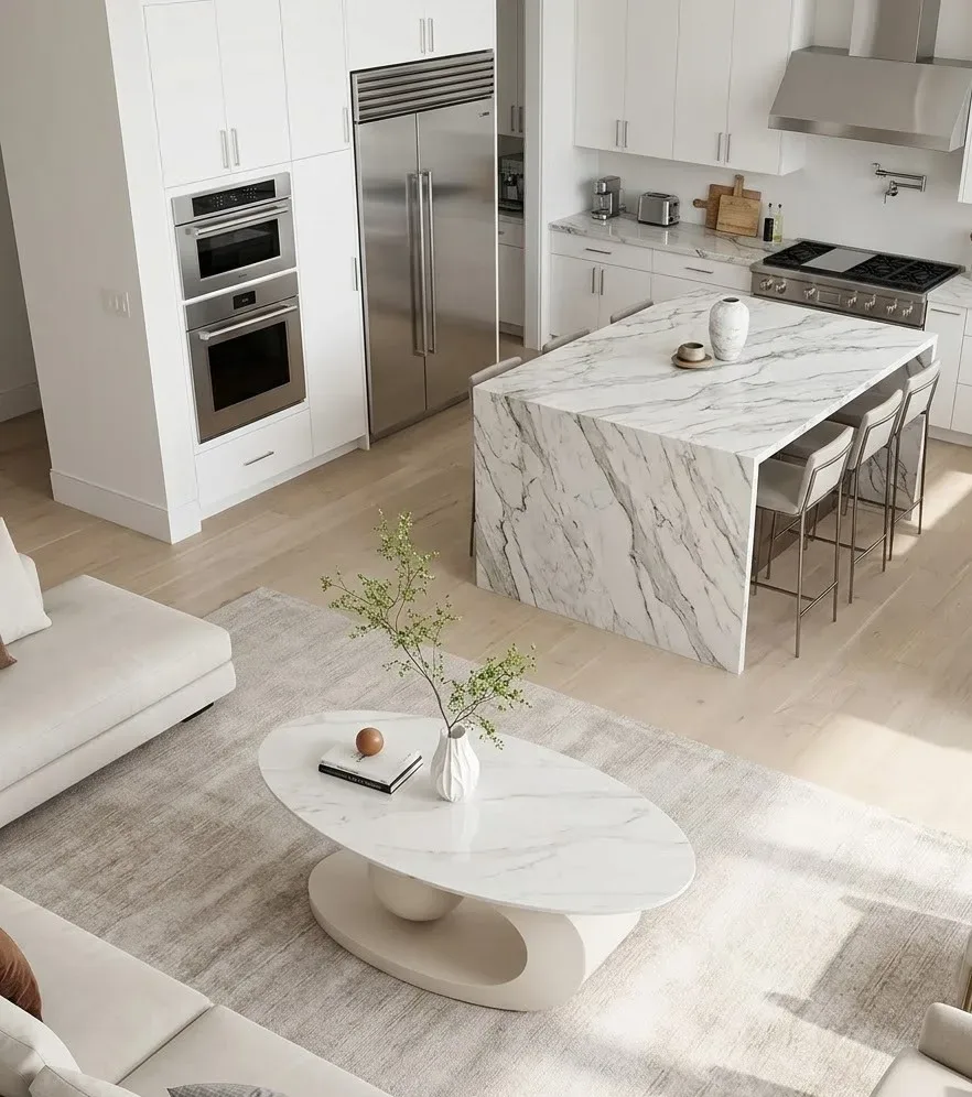 White Center Table for Living Room with Italian Composite Marble Top - Stainless Steel Frame Centre Table Design with Side Table 9 white center table for living room