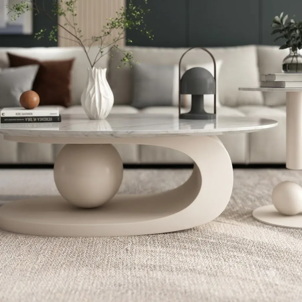 White Center Table for Living Room with Italian Composite Marble Top - Stainless Steel Frame Centre Table Design with Side Table 7 white center table for living room