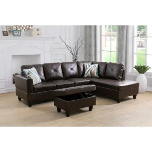3 Piece Faux Leather Sectional Sofa