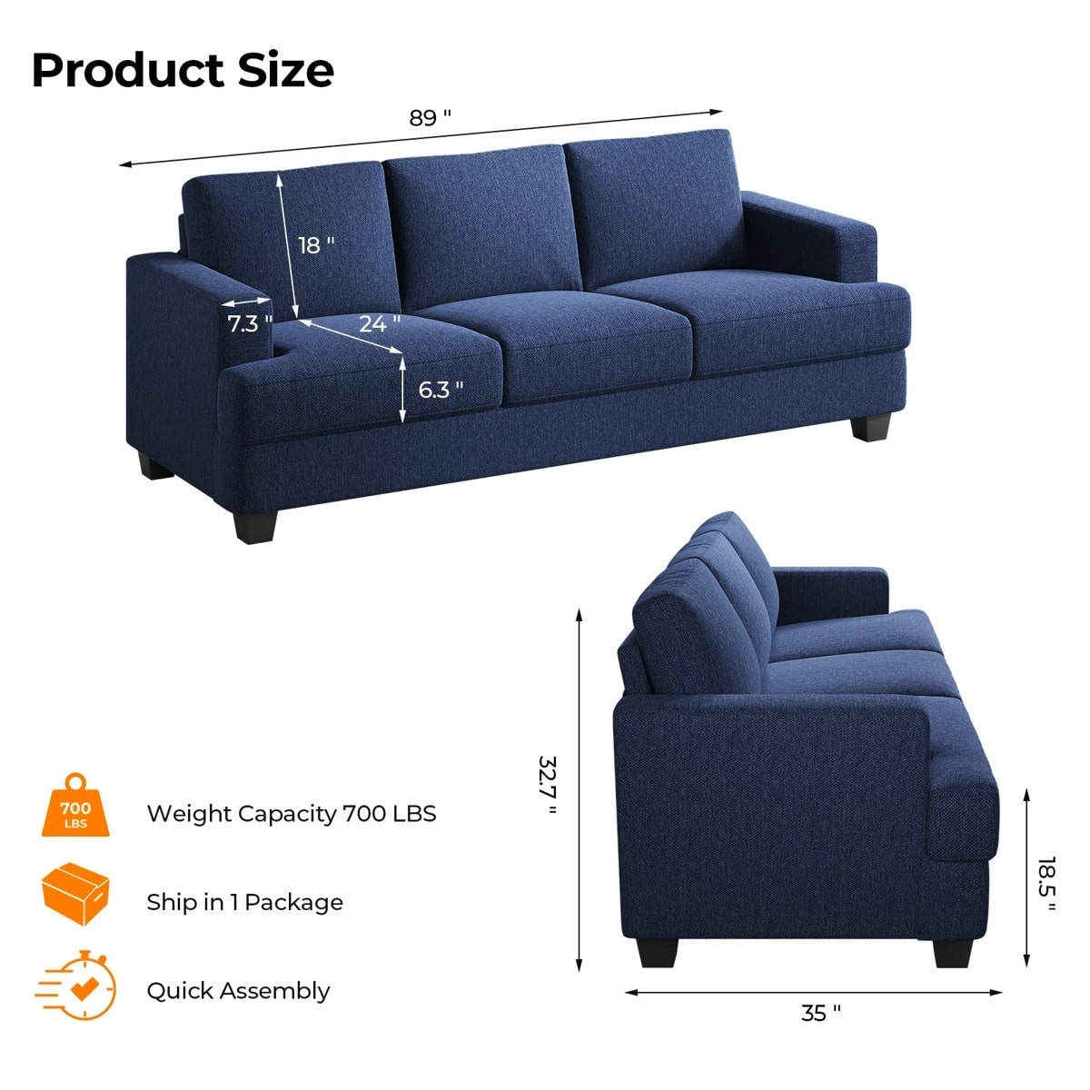 Premium Blue 3 Seater Sofa | Scratch Resistant | Free Delivery 5 blue 3 seater sofa