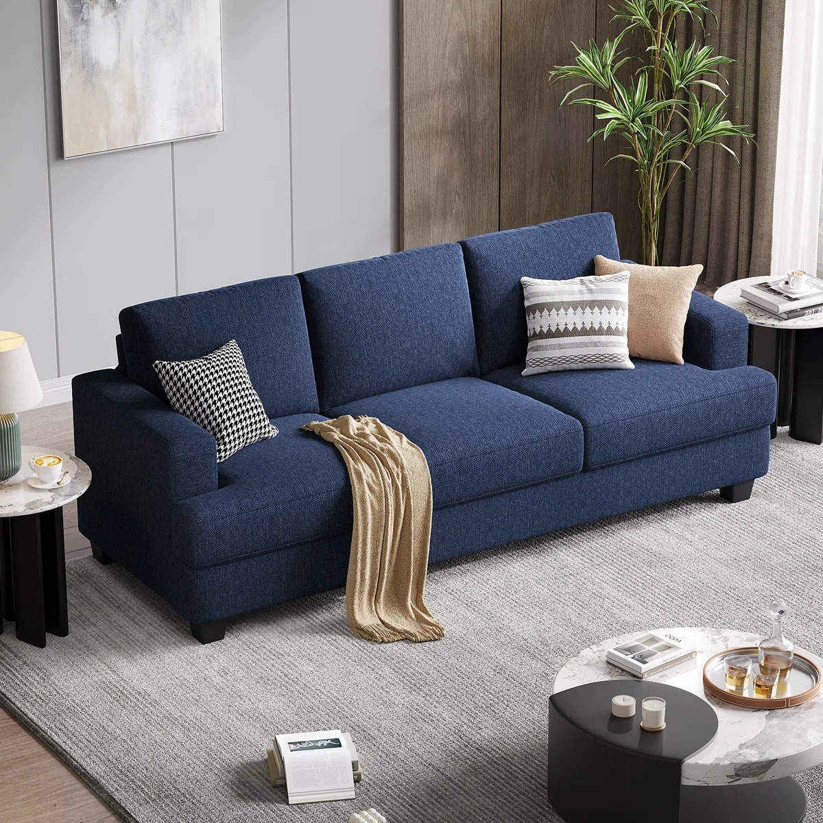 Premium Blue 3 Seater Sofa | Scratch Resistant | Free Delivery 2 blue 3 seater sofa
