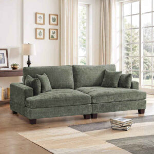 green upholstered sofa