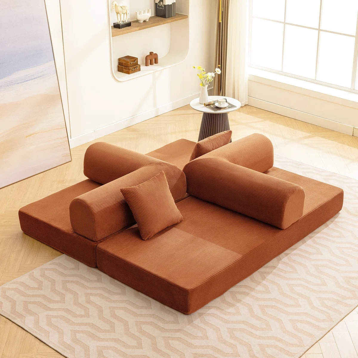 Premium Reddish Brown Fabric Sofa Bed | Foldable 3-Seater | Free Delivery 3 fabric sofa bed