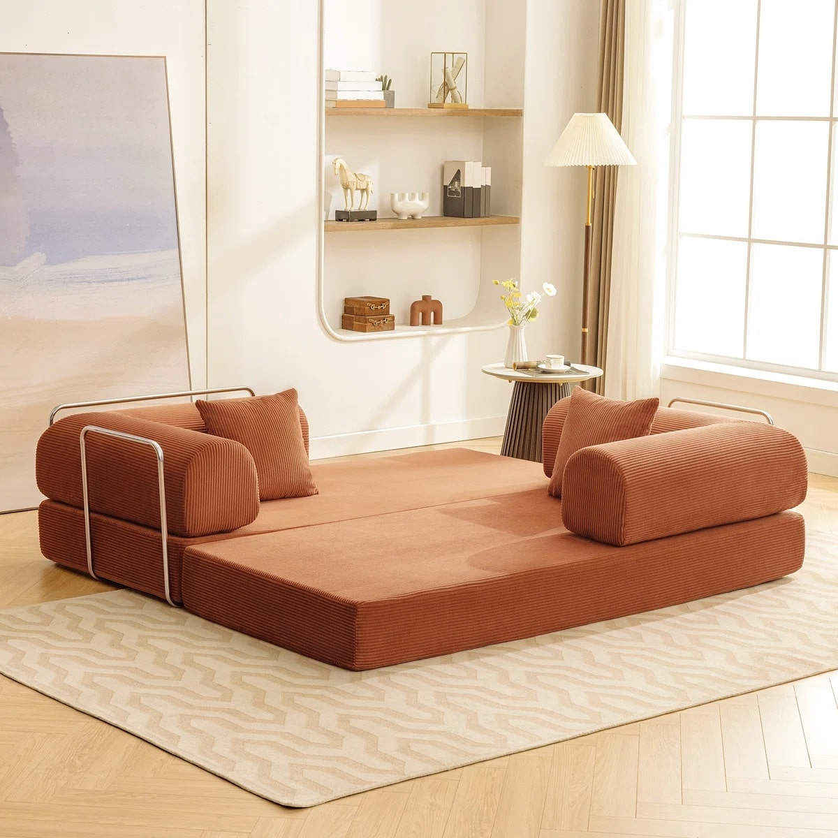 Premium Reddish Brown Fabric Sofa Bed | Foldable 3-Seater | Free Delivery 2 fabric sofa bed
