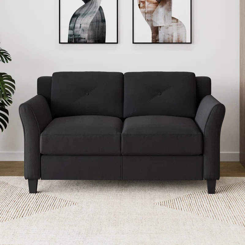 Premium Black 2 Seater Loveseat Sofa | Compact Design | Free Delivery 1 black loveseat