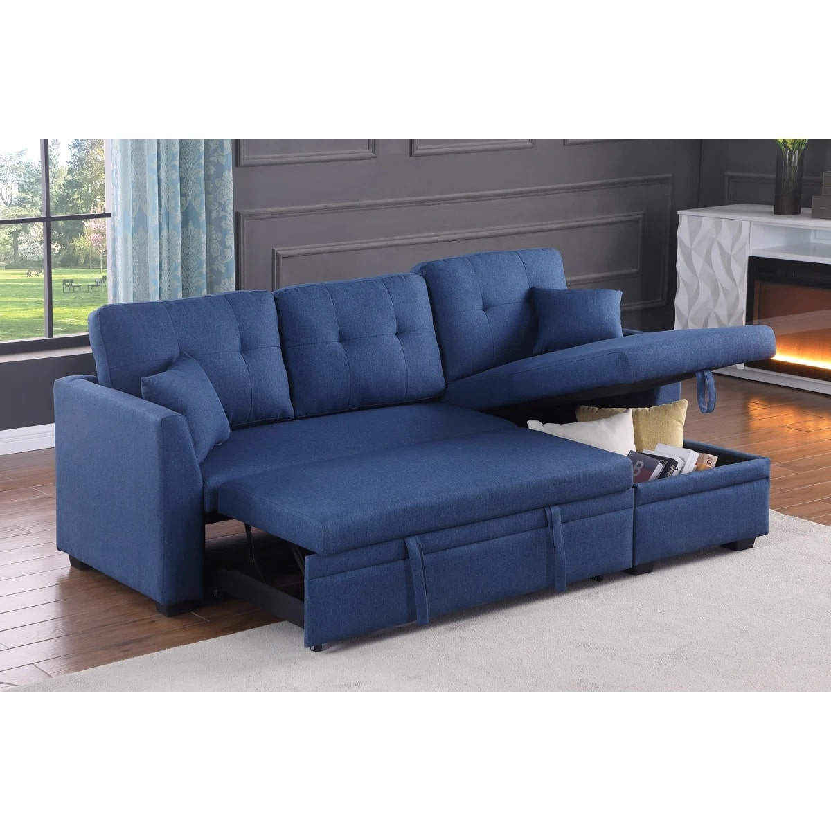 Premium Blue 3 Seater Sleeper Sofa Cum Bed | Free Delivery | Convertible Furniture Online 4 blue sleeper sofa