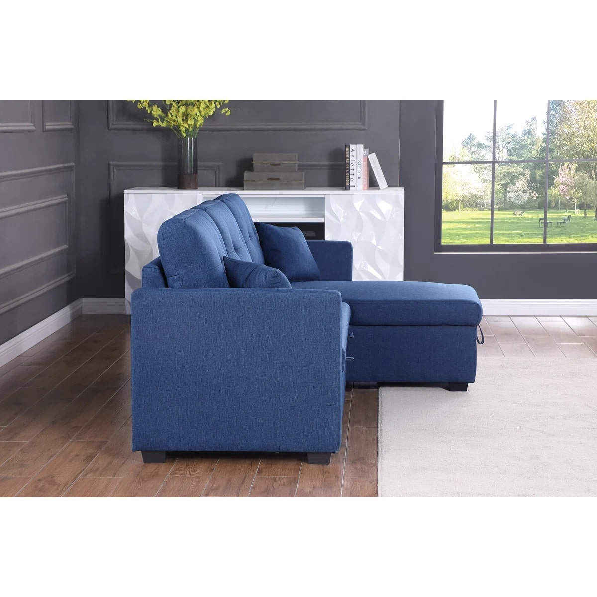 Premium Blue 3 Seater Sleeper Sofa Cum Bed | Free Delivery | Convertible Furniture Online 3 blue sleeper sofa