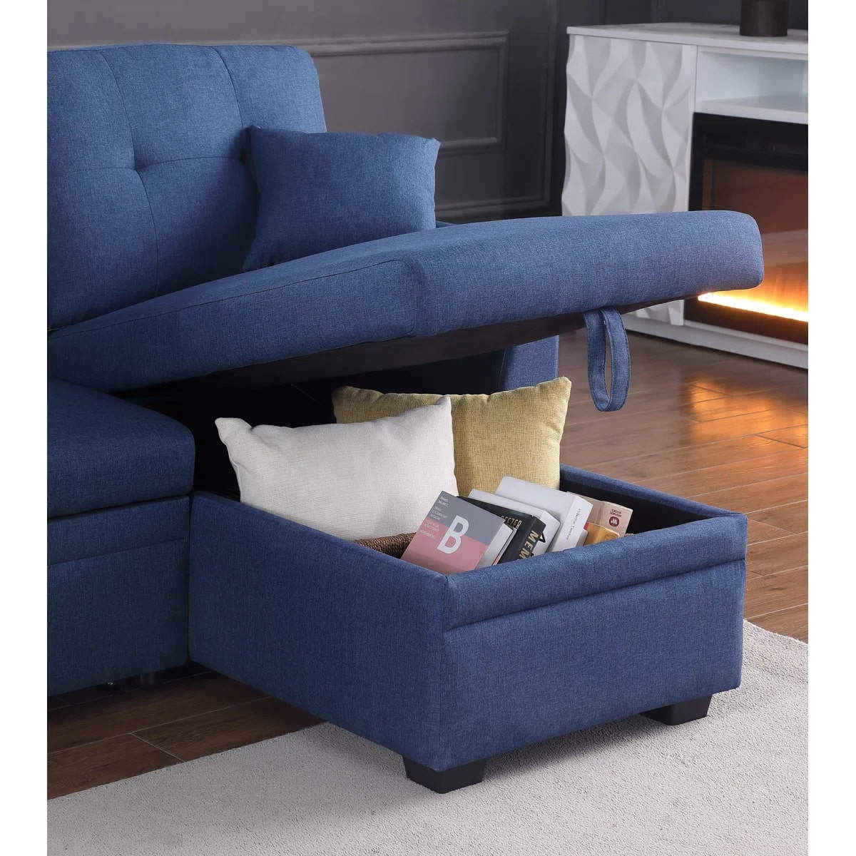 Premium Blue 3 Seater Sleeper Sofa Cum Bed | Free Delivery | Convertible Furniture Online 2 blue sleeper sofa