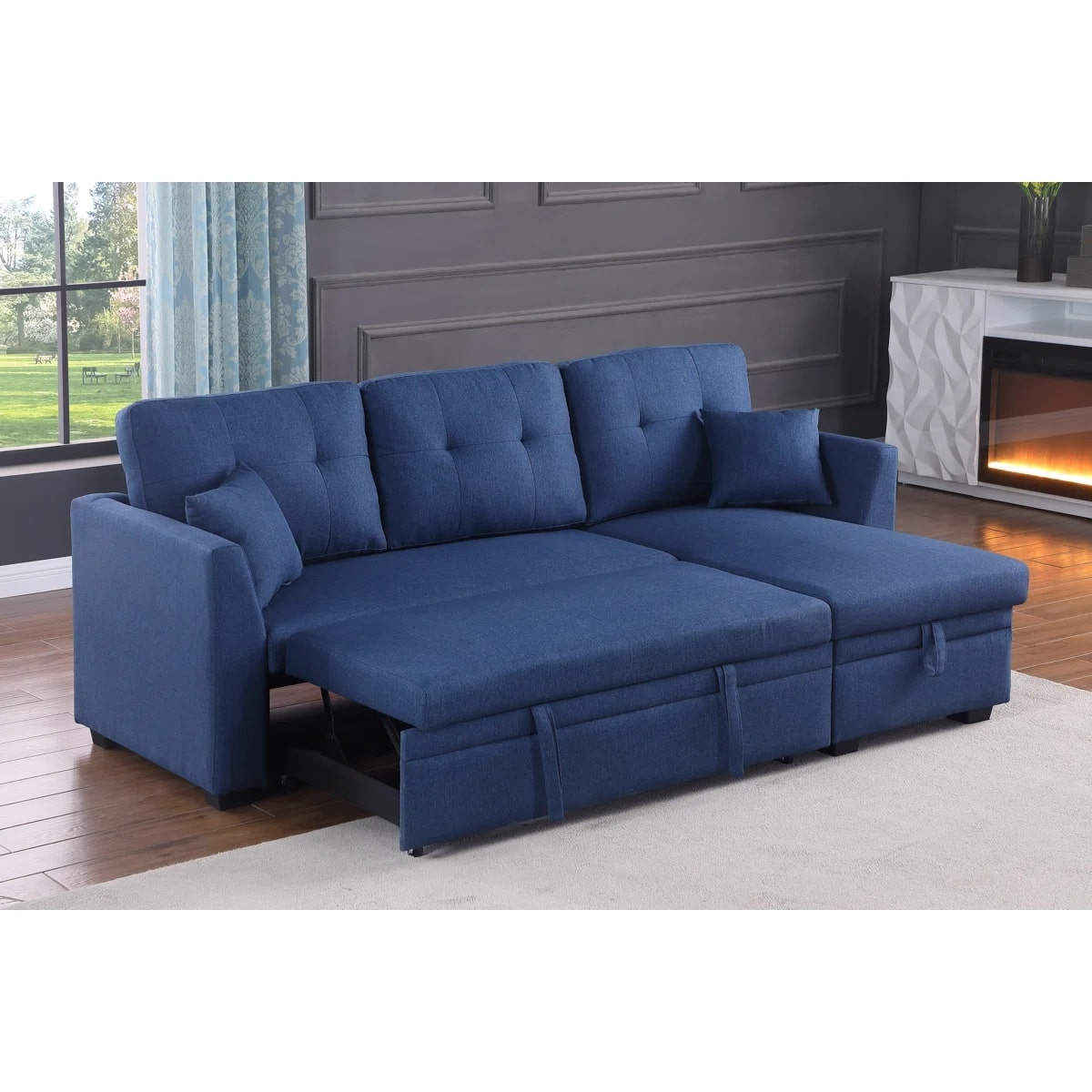 Premium Blue 3 Seater Sleeper Sofa Cum Bed | Free Delivery | Convertible Furniture Online 1 blue sleeper sofa