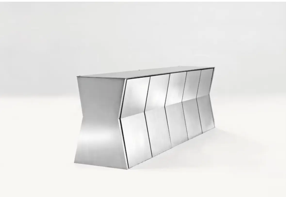 Polished Stainless Steel Dining Table Set - Tailor Made Dining Table with 10 Sleek Chairs for Scandavian Look 1 polished stainless steel